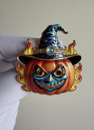 Металева брошка на геловін «гарбуз-чаклун у магічному капелюсі» halloween хелоуін хелловін геловін