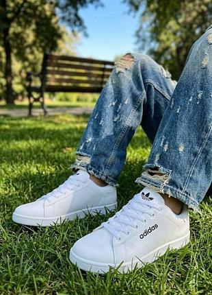 Чоловічі білі кросівки adidas/білі шкіряні кеди адідас