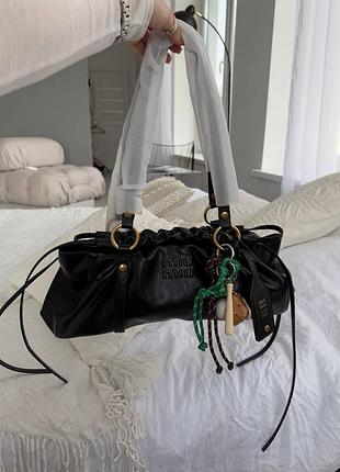 Miu nappa leather shoulder bag  black premium стильная брендовая женская сумка из натуральной кожи с длинными ручками