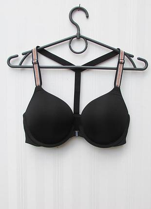 Чорний гладкий бюстгальтер пуш ап victoria's secret 70d із застібкою спереду
