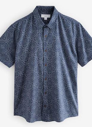 Мужская рубашка с коротким рукавом next в голубой-синей гамме /casual fit