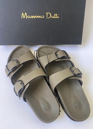 Новые кожаные женские шлепанцы сандалии massimo dutti оригинал хаки размер 38