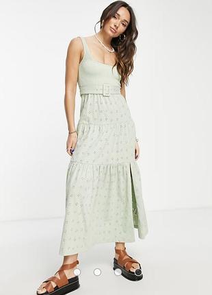Asos, u910 классное платье хлопка вышивка ришелье, с разрезом