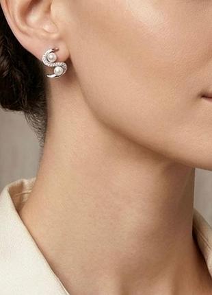 Женские серебряные серьги с натуральными жемчугом и кубическим цирконом