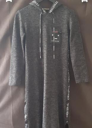 Сукня туніка  худі жіноча вовняна з копюшоном графiт original  givenchy