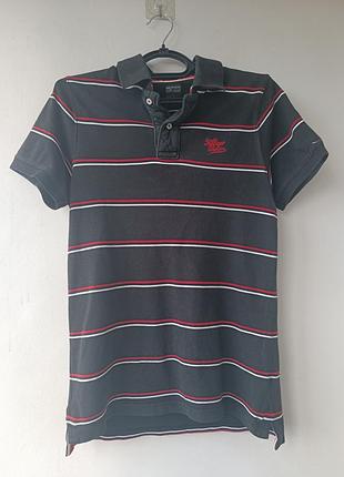 Поло tommy hilfiger denim чоловіче, чорне в смужку (червоний/білий), розмір m