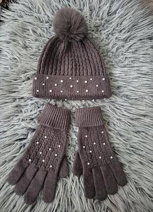 Набор комплект шапка і перчатки zara