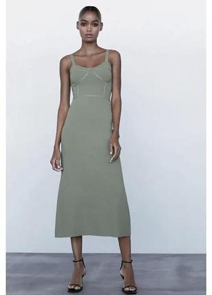 Сукня zara міді кольору хакі