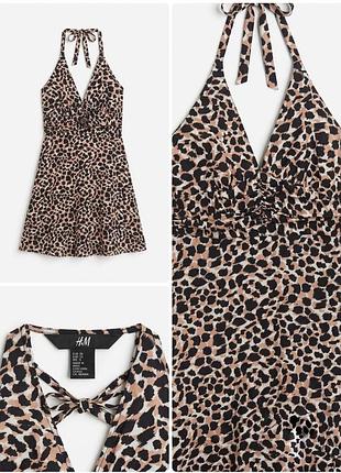 Леопардова сукня h&m з відкритими плечима (s/m)  літня сукня h&m з леопардовим принтом  леопардовий сарафан h&m на зав'язках