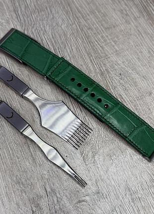 Filartleather | ремінець для whoop 5.0 зі зеленої шкіри крокодила | green crocodile leather strap