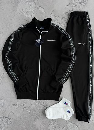 Костюм спортивний чоловічий чорний champion black! спортивный костюм мужской чёрный кофта + штаны лампас champion!двухнитка! размеры s-xxl!