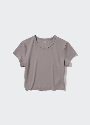 Жіноча базова еластична укорочена футболка-топ uniqlo сірого кольору у розмірі s