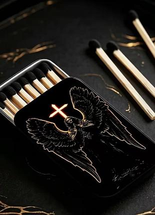 Металлическая спичечная коробка винтажная "ангельский крест" сувенир