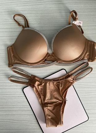 Комплект білизни victoria’s secret бюстгальтер з пуш ап 34b (75б), трусики xs, s, m. very sexy. вікторія сікрет