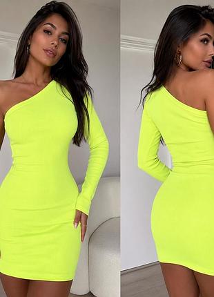 Нова неонова сукня boohoo на одне плече, облягаюча, uk 8 / eu 36