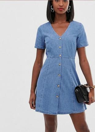 Жіноча джинсова сукня asos denim блакитна на ґудзиках 100% бавовна s