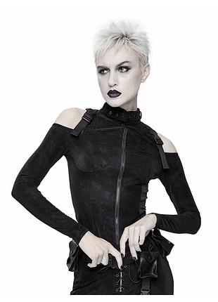 Жіноча футболка з довгими рукавами лонгслів готичний devil fashion — панк-модель landslide (водолазка з вирізами на плечах) l