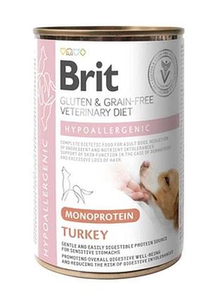 Вологий дієтичний корм brit vetdiet hypoallergenic turkey для собак бріт кеа ветеринарна дієта гіпоалергенний з індичкою