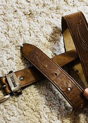 Оригинальный кожаный винтажный ремень , пояс итальянский бренд diesel оригинал натуральная кожа размер 80-100 см размер m,l