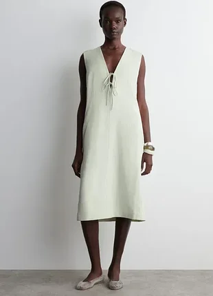 Платье женское cos linen-blend tie-front midi dress / 36