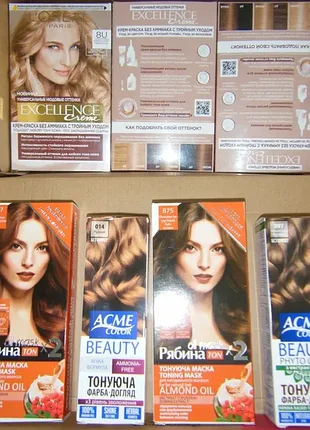 3 шт l'oreal excellence nudes + 6 шт тонуючі фарби/маски acme color