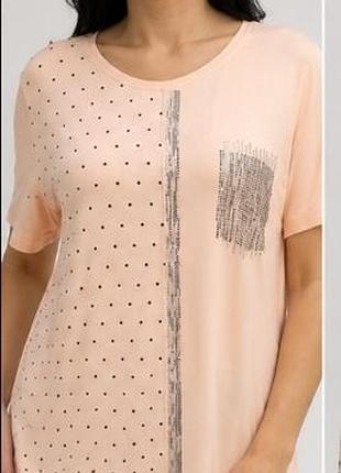Длинная женская туника gorgo, 95% вискоза, пудровая, со стразами, маленького размера 46.