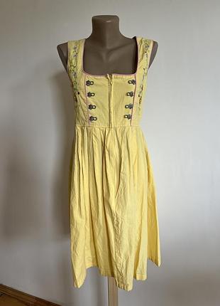 Dirndl.com жіноча баварська сукня дирндль. жовта, ніжна сукня, квіткова вишивка, традиційний стиль, розмір 34, металічні застібки.