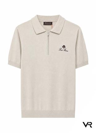 Мужское поло loro piana молочное на молнии с коротким рукавом и вышитым логотипом premium casual