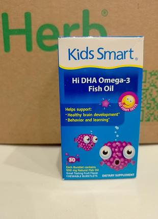 Kid smart, dha- omega 3 fish oil,рыбий жир с высоким содержанием дгк и омега 3, со вкусом фруктов