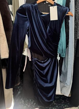 Вечірня сукня zara, темно синя, xs.