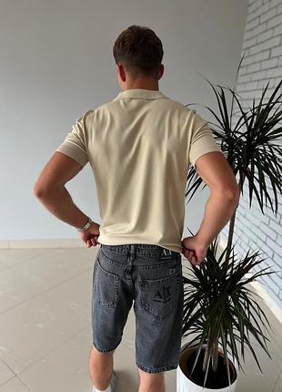 Мужское поло loro piana молочное на молнии с коротким рукавом и вышитым логотипом premium casual 4