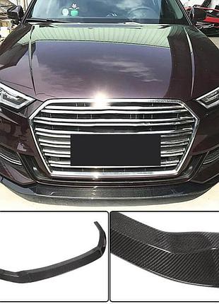 Накладка на передній бампер lip v3 (для s-line sedan 2017-2020, карбон) для ауди a3 рр