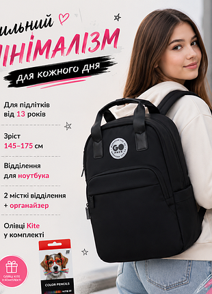 Рюкзак шкільний чорний для дівчинки підлітка анатомічний портфель