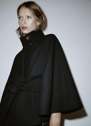 Коротке вовняне чорне пальто - zara xs/s