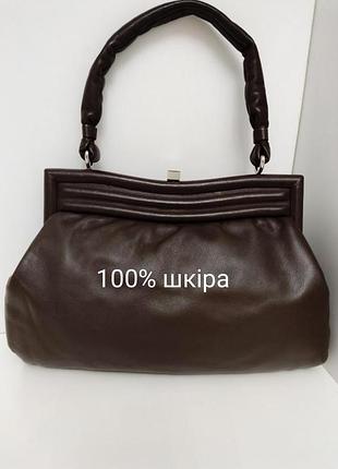 Шкіряна вінтажна сумка саквояж в руку з м'якої натуральної шкіри, 100% шкіра, вінтаж.
