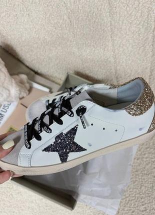 Женские белые блестящие кеды кроссовки голден гус супер стар golden goose ggdb super star