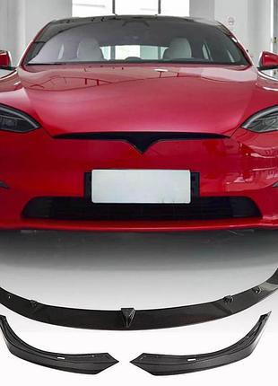 Накладка на передній бампер lip v2 (2021-2026, карбон) для tesla model s 2012- рр