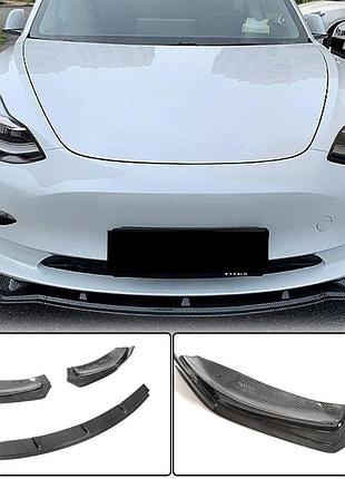 Накладка на передній бампер lip v5 (2017-2023, карбон) для tesla model 3 2017- рр