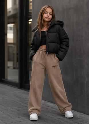 Детские бежевые  утепленные штаны zara с широкими штанинами