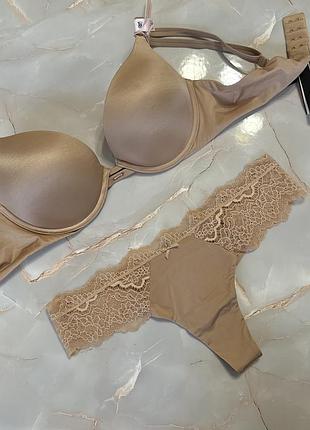 Базовий комплект білизни victoria’s secret оригінал  бюстгальтер пуш ап 34б 75б трусики стрінги s