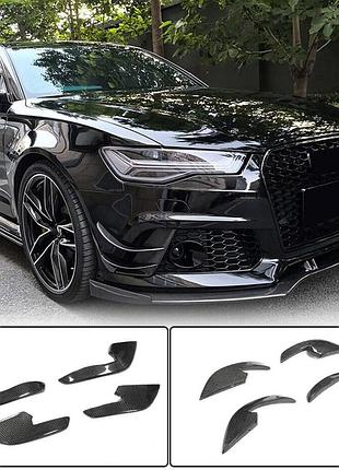 Накладки на передній бампер (для rs6, 4 шт, карбон) для ауди a6 c7 2011-2017 рр