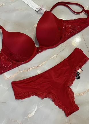 Комплект білизни люкс серії victoria’s secret оригінал бюстгальтер 34b 75б трусики стрінги хс с