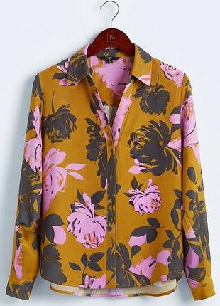 Роскошная атласная вискозная блузка рубашка от next с цветочным принтом 12(40) р-р