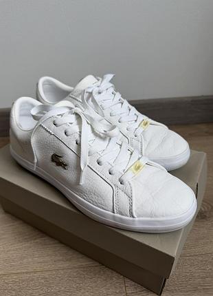 Білі шкіряні кеди lacoste