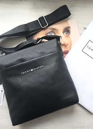 Чоловіча шкіряна сумка tommy hilfiger чорна