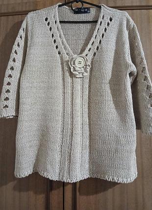 Кофта вязаная, женская, hago, бежевая, с коротким рукавом, пог-50см.