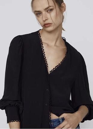 Zara s шикарна 100% віскоза чорна натуральна жіноча сорочка блузка рубашка оригінал трендова базова довгий рукав