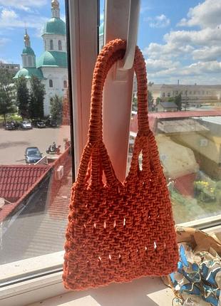 Плетена сумка макраме тu one size помаранчева теракотова авоська