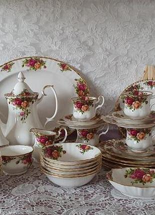 Повний столовий сервіз royal albert old country roses на 6 персон 51 предмет вінтаж англія троянди кавовий сервіз