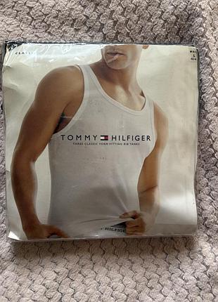 Набір з трьох класичних білих чоловічих майок tommy hilfiger у рубчик, розмір l